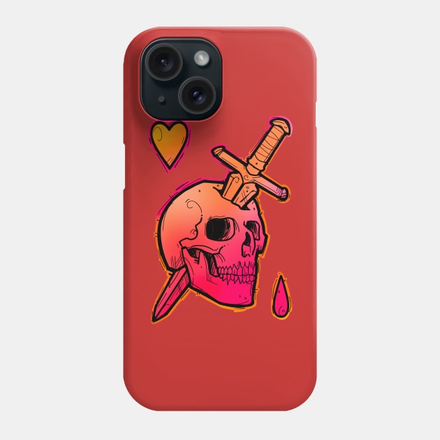 Pink and orange skull with dagger Phone Case by weilertsen