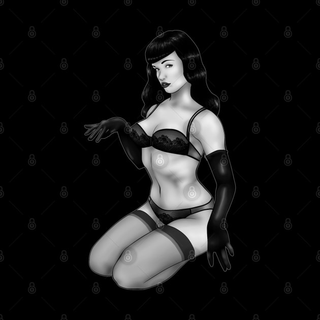 Bettie Page Pin Up Greyscale by ChePanArt