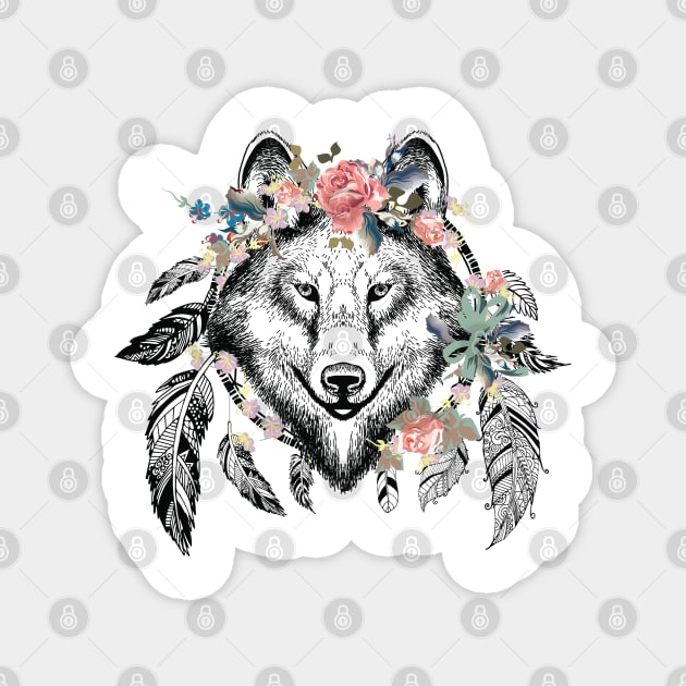 Wolf Boho T-shirt Magnet by Manlangit Digital Studio