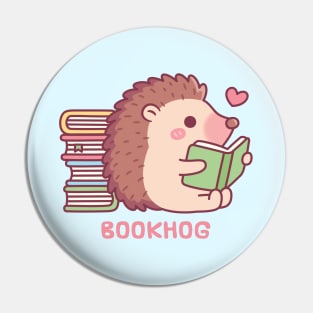 Cute Hedgehog Reading A Book, Bookhog Pun Funny Pin