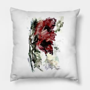 Dark Poppy Watercolor Painting Pillow