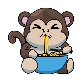 Anime Kawaii Ramen Eating Monkey Japanese Noodles T-Shirt