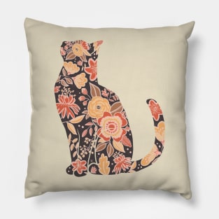 Floral cat, botanical cat sitting neutral Pillow