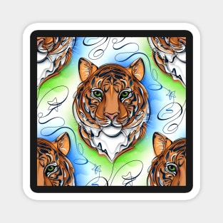 Continuous Line Tiger Portrait. 2022 New Year Symbol by Chinese Horoscope Magnet