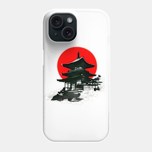 Japanese Temple With Red Circle Sumi e Ink Art Phone Case