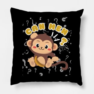 Cute Monkey Can Meh Question Mark Singlish Pillow