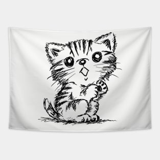 Black and White Sketch of an American Shorthair Tapestry