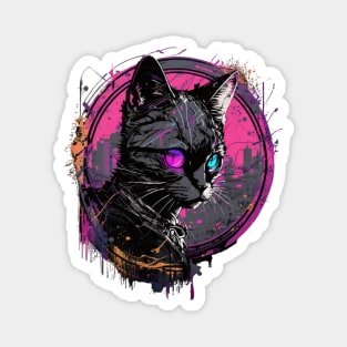 Neon Cat Cyberpunk Design Magnet