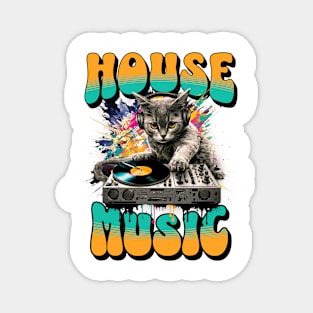 HOUSE MUSIC  - Feline Dj on Decks 2 (black/teal/orange) Magnet