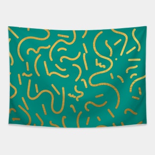 Teal Blue Gold colored abstract lines pattern Tapestry