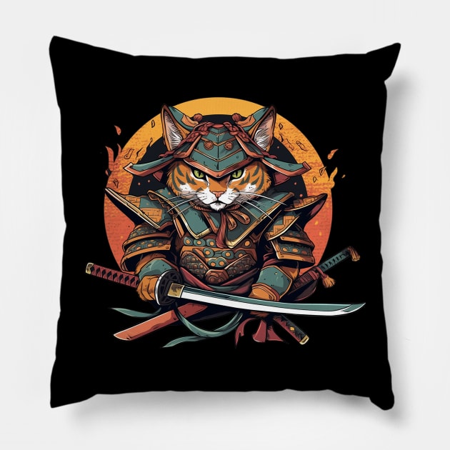 samurai cat Pillow by fancy ghost