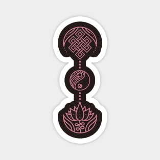 Spiritual Symbols - Yin Yang - Lotus - Unalome - Pink Magnet