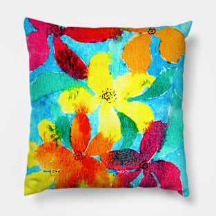 Flowers Watercolour Painterly Loose Vibrant Pillow