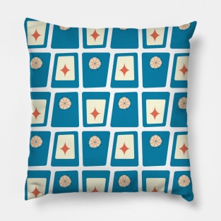 Mid Century Funky Blocks 2 in Celadon Blue, Coral, Peach and Yellow Pillow