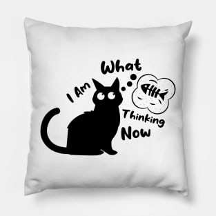 What I am thinking now | Funny hungry black cat Pillow