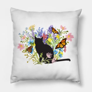 Flower Garden Kitty Cat Butterflies Pillow