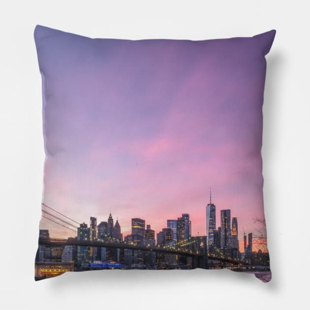 Dumbo Brooklyn Colorful Sunset Pillow by igjustin