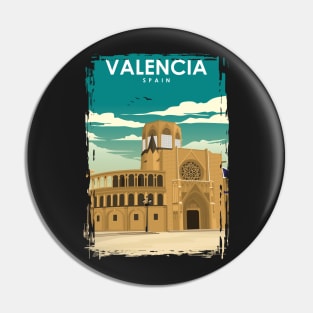 Valencia Spain Vintage Minimal Retro Travel Poster Pin