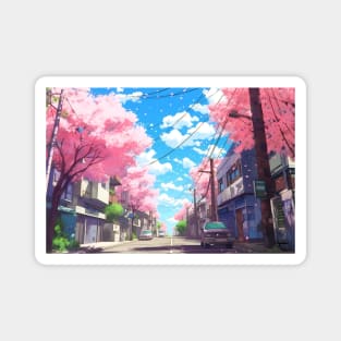 Cherry Blossom Tokyo Street Cityscape – Anime Wallpaper Magnet