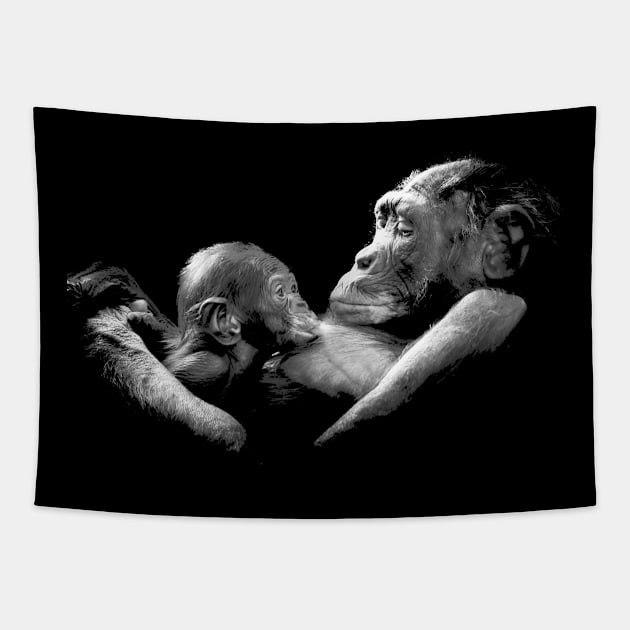 Mother with Child Gorilla Art Design Tapestry by Webdango