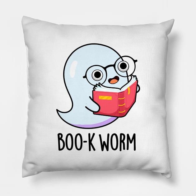 Boo-k Worm Cute Halloween Bookworm Ghost Pun Pillow by punnybone