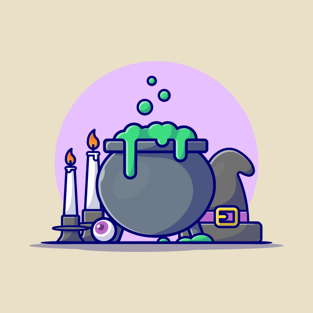 Cauldron And Witch Hat, Candles Halloween Cartoon Vector Icon Illustration by Catalyst Labs