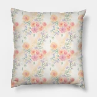 Watercolor Wild Colorful Roses in Summer Pillow