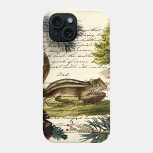 Cottagecore winter evergreen pine cone chipmunk nut house squirrel Phone Case