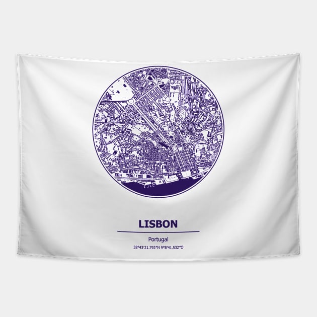 Lisbon city map coordinates Tapestry by SerenityByAlex