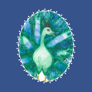 Green and Blue Swirls Watercolor Peacock Animal Portrait (Apparel & Decor) T-Shirt