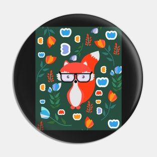 Cute fox with glasses and flowers Pin