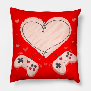 Video Gamer Valentines Day with Controllers Heart Pillow