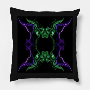 Green and violet abstract twisted smoke isolated on black background, formed in circles Pillow