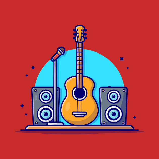 Guitar Acoustic with Microphone and Sound Speaker Music Cartoon Vector Icon Illustration by Catalyst Labs