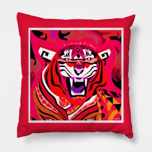 wild chinese tiger in totonac pattern ecopop wallpaper art Pillow