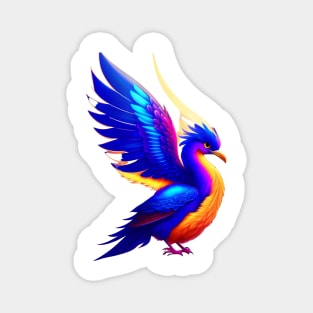 Vividly Colored Blue-Winged Phoenix Bird Magnet