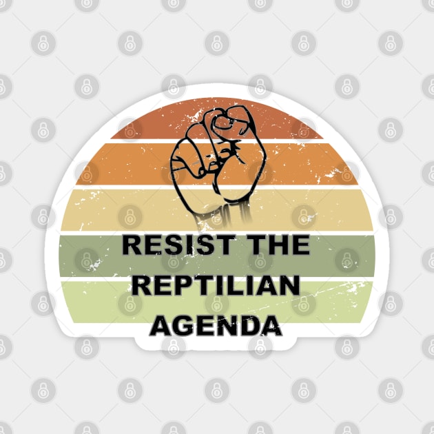 Distressed Resist The Reptilian Agenda Retro Sunset Drawing Magnet by Braznyc