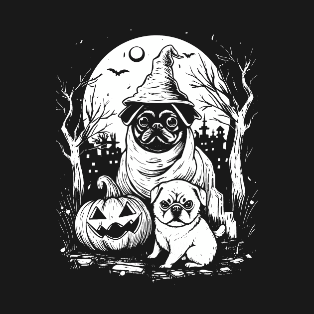 Pug dog Funny Love Horror Halloween by TeeRetro