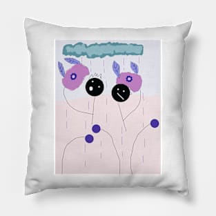 Kids in Wind and Rain Stick Figure Pillow