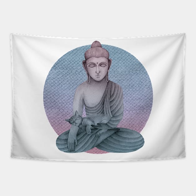 Buddha with cat 2 Tapestry by KindSpirits