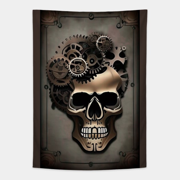 Machine Gears Machinery Cogs gears Skull Steampunk Tapestry by ZiolaRosa