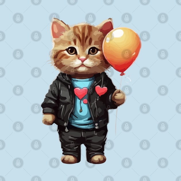 Cat Holding a Balloon by Art-Jiyuu