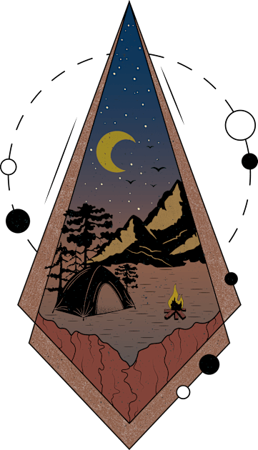 Camping Under the Moonlight Mountains and Trees Kids T-Shirt by SunGraphicsLab