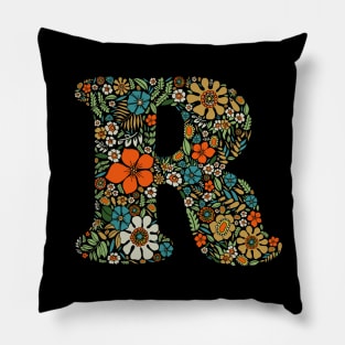 Hippie Floral Letter R Pillow