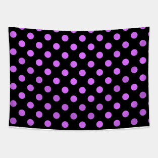 Purple Polka Dots Pattern on Black Background Tapestry