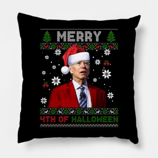 Merry 4th Of Halloween Funny Joe Biden Christmas Ugly Sweater Pillow