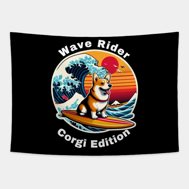 Wave Rider Corgi Edition- Corgi Surfing on the Great Waves off Kanagawa Tapestry by Trendz by Ami