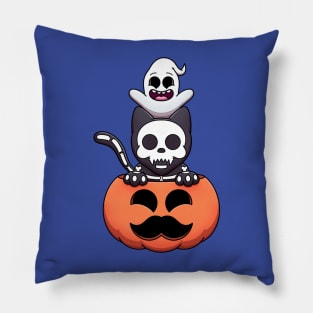 Halloween Pumpkin With Skeleton Cat And Ghost Pillow