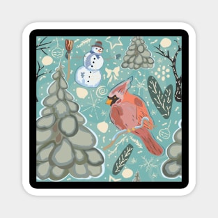 Cardinal and Snowman Magnet