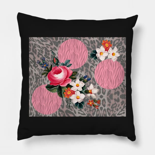 Animal Print Floral Pillow by MAMMAJAMMA